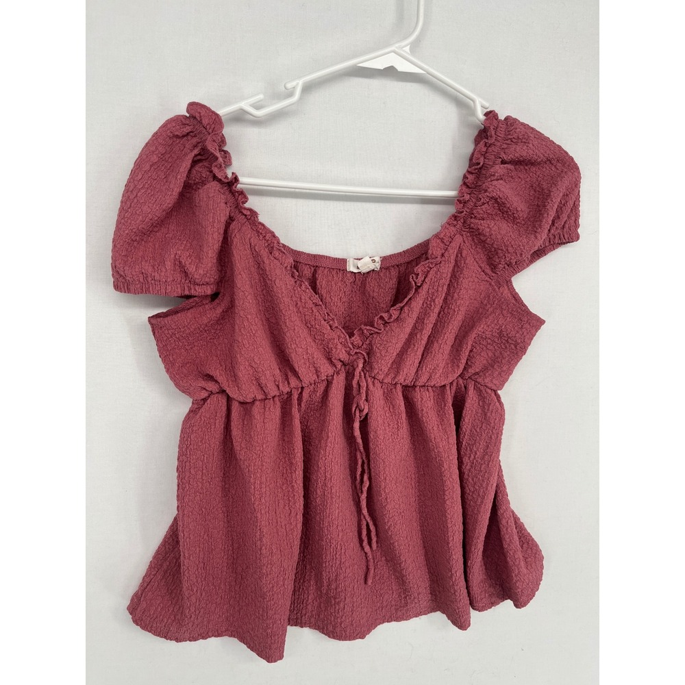 Sugarkiss Pink Textured Babydoll Top Puff Sleeve Ruffle Peplum Blouse Large